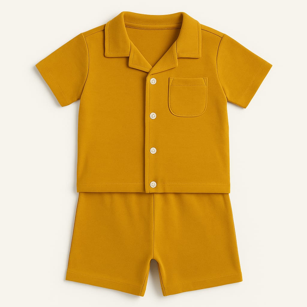 Short Sleeve Loungewear Set - Golden Mustard
