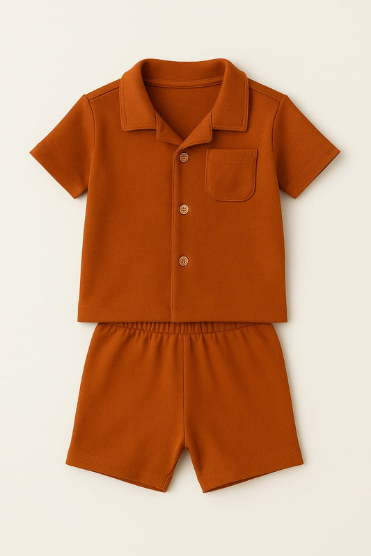 Short Sleeve Loungewear Set - Burnt Terracotta