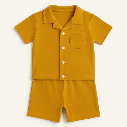 Short Sleeve Loungewear Set - Golden Mustard