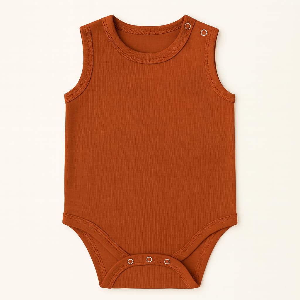 Noa Cocoon Egyptian Giza Cotton Sleeveless Baby Vest - Burnt Terracotta